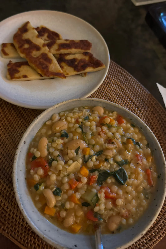 High-Iron Bean & Pearl Couscous Soup
